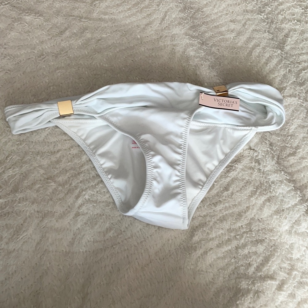 White hottie cheeky bikini bottom with gold accent